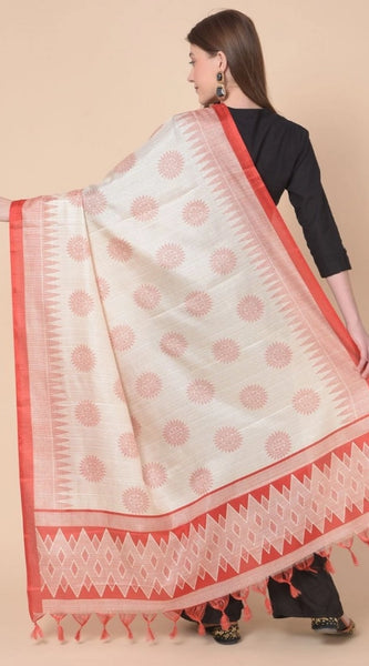 Mayawye Women's Art Silk Printed Dupatta (Red, Length: 2.25 to 2.50 Mtr)