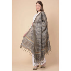 Mayawye Women's Art Silk Printed Dupatta (Grey, Length: 2.25 to 2.50 Mtr)