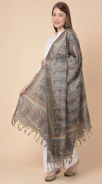 Mayawye Women's Art Silk Printed Dupatta (Grey, Length: 2.25 to 2.50 Mtr)