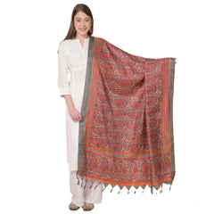 Mayawye Women's Art Silk Printed Dupatta (Orange, Length: 2.25 to 2.50 Mtr)