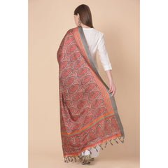 Mayawye Women's Art Silk Printed Dupatta (Orange, Length: 2.25 to 2.50 Mtr)