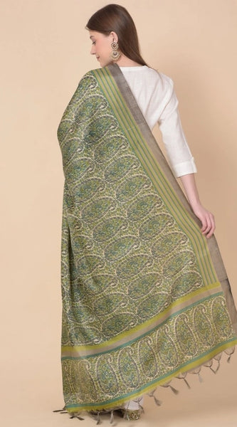 Mayawye Women's Art Silk Printed Dupatta (Green, Length: 2.25 to 2.50 Mtr)
