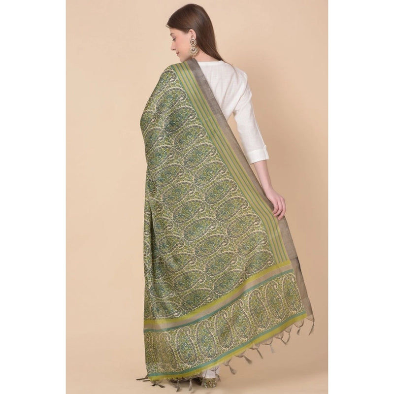 Mayawye Women's Art Silk Printed Dupatta (Green, Length: 2.25 to 2.50 Mtr)