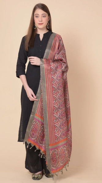 Mayawye Women's Art Silk Printed Dupatta (Grey, Length: 2.25 to 2.50 Mtr)