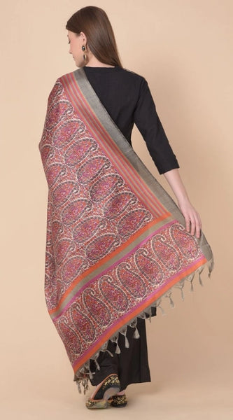 Mayawye Women's Art Silk Printed Dupatta (Grey, Length: 2.25 to 2.50 Mtr)