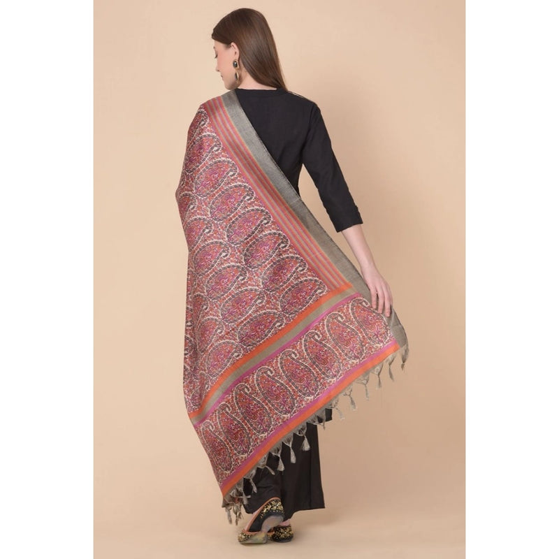 Mayawye Women's Art Silk Printed Dupatta (Grey, Length: 2.25 to 2.50 Mtr)