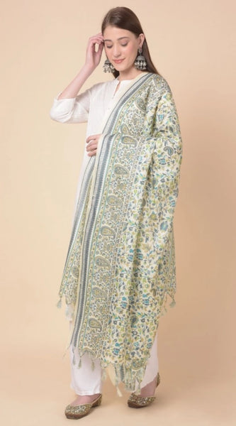 Mayawye Women's Art Silk Printed Dupatta (Off White, Length: 2.25 to 2.50 Mtr)