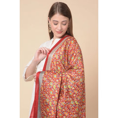 Mayawye Women's Art Silk Printed Dupatta (Red, Length: 2.25 to 2.50 Mtr)
