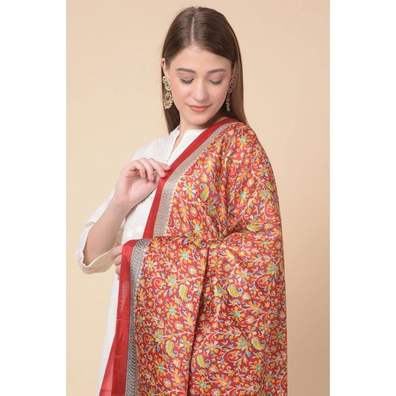 Mayawye Women's Art Silk Printed Dupatta (Red, Length: 2.25 to 2.50 Mtr)