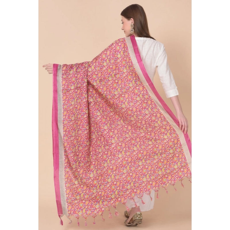 Mayawye Women's Art Silk Printed Dupatta (Pink, Length: 2.25 to 2.50 Mtr)