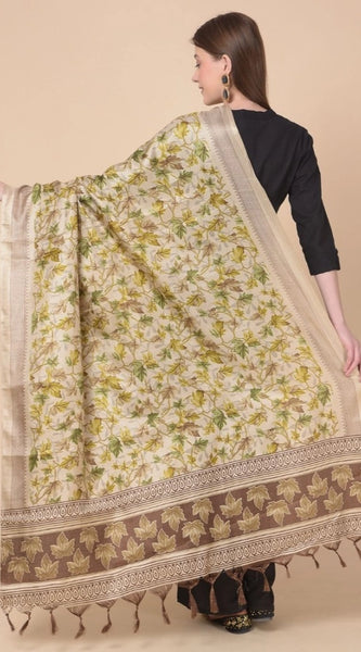 Mayawye Women's Art Silk Printed Dupatta (Gold, Length: 2.25 to 2.50 Mtr)