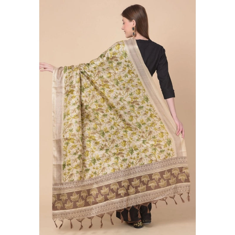 Mayawye Women's Art Silk Printed Dupatta (Gold, Length: 2.25 to 2.50 Mtr)