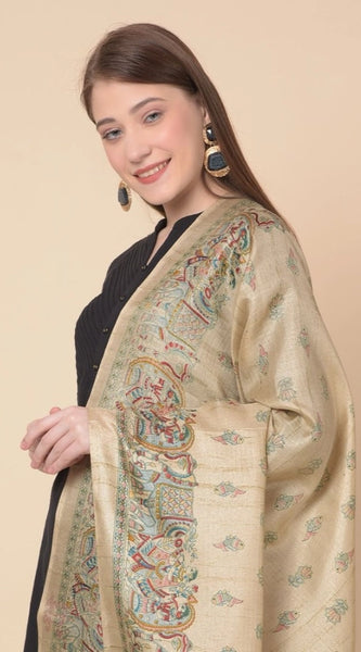 Mayawye Women's Art Silk Printed Dupatta (Gold, Length: 2.25 to 2.50 Mtr)