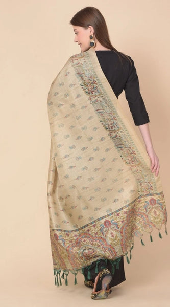 Mayawye Women's Art Silk Printed Dupatta (Gold, Length: 2.25 to 2.50 Mtr)