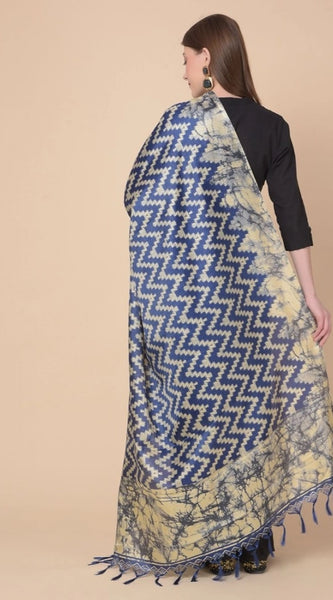 Mayawye Women's Art Silk Printed Dupatta (Blue, Length: 2.25 to 2.50 Mtr)