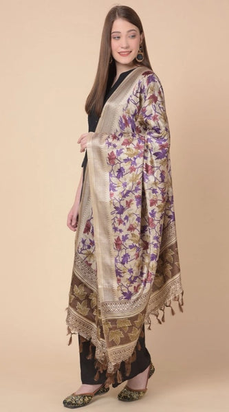 Mayawye Women's Art Silk Printed Dupatta (Gold, Length: 2.25 to 2.50 Mtr)