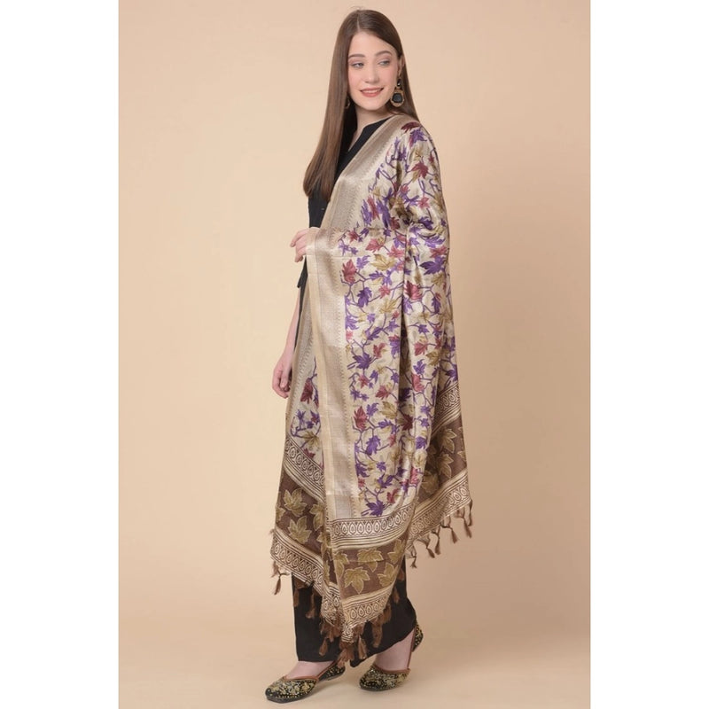 Mayawye Women's Art Silk Printed Dupatta (Gold, Length: 2.25 to 2.50 Mtr)
