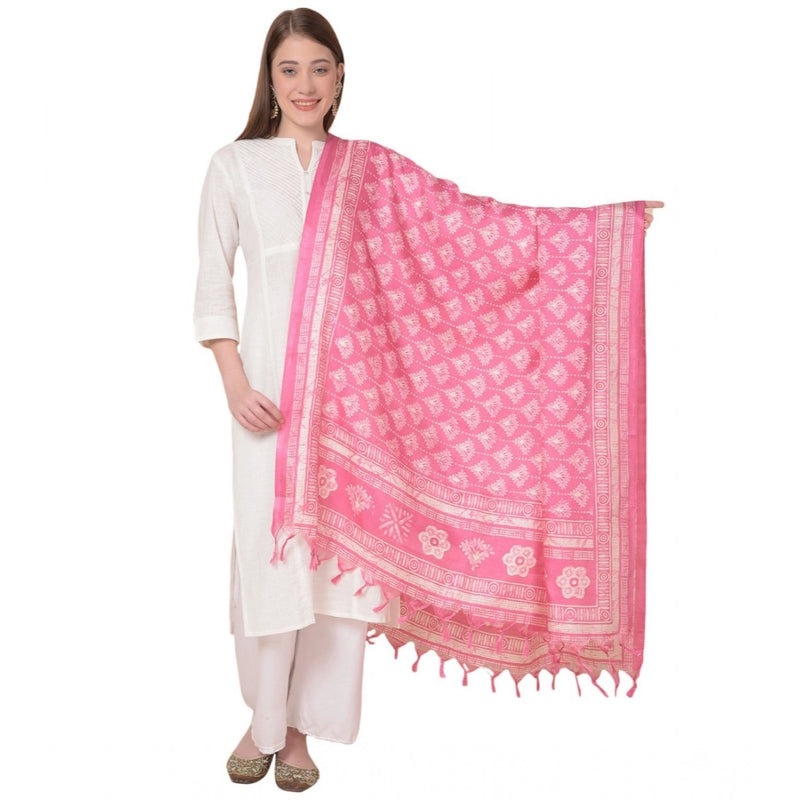 Mayawye Women's Art Silk Printed Dupatta (Pink, Length: 2.25 to 2.50 Mtr)