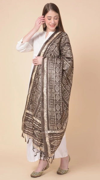 Mayawye Women's Art Silk Printed Dupatta (Brown, Length: 2.25 to 2.50 Mtr)