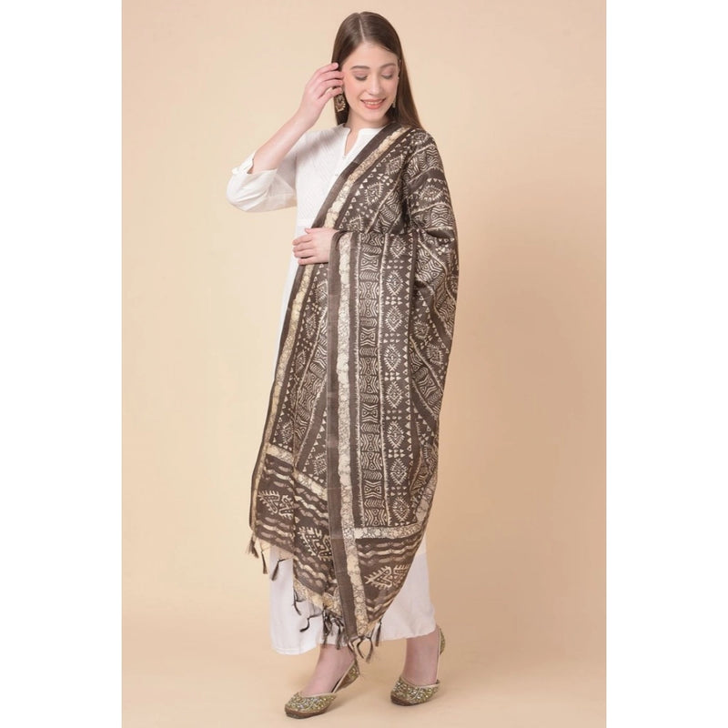 Mayawye Women's Art Silk Printed Dupatta (Brown, Length: 2.25 to 2.50 Mtr)