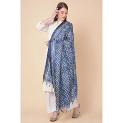 Mayawye Women's Art Silk Printed Dupatta (Blue, Length: 2.25 to 2.50 Mtr)