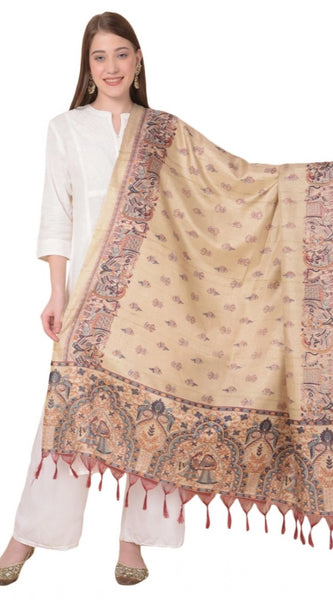 Mayawye Women's Art Silk Printed Dupatta (Gold, Length: 2.25 to 2.50 Mtr)