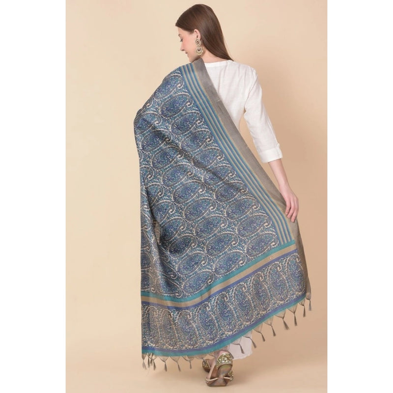 Mayawye Women's Art Silk Printed Dupatta (Blue, Length: 2.25 to 2.50 Mtr)