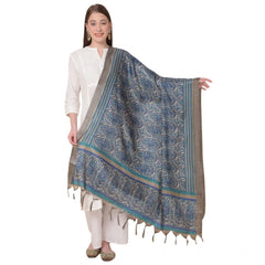 Mayawye Women's Art Silk Printed Dupatta (Blue, Length: 2.25 to 2.50 Mtr)