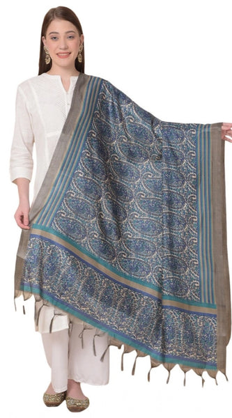 Mayawye Women's Art Silk Printed Dupatta (Blue, Length: 2.25 to 2.50 Mtr)