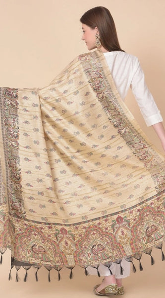 Mayawye Women's Art Silk Printed Dupatta (Gold, Length: 2.25 to 2.50 Mtr)