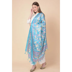 Mayawye Women's Art Silk Printed Dupatta (Turquoise, Length: 2.25 to 2.50 Mtr)