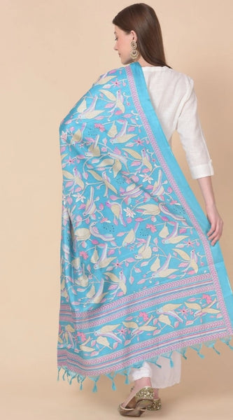Mayawye Women's Art Silk Printed Dupatta (Turquoise, Length: 2.25 to 2.50 Mtr)