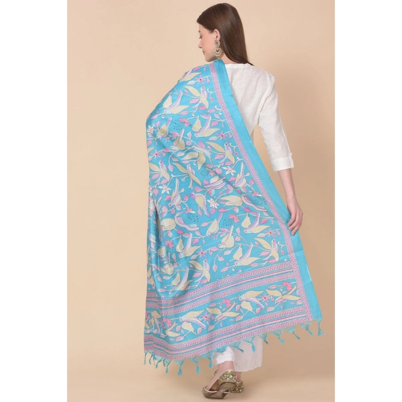 Mayawye Women's Art Silk Printed Dupatta (Turquoise, Length: 2.25 to 2.50 Mtr)
