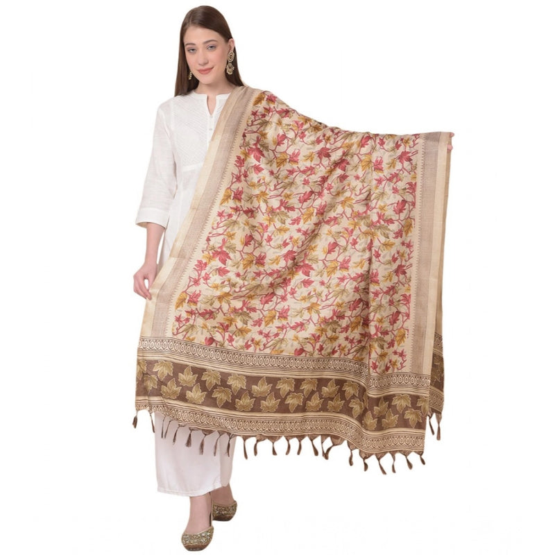 Mayawye Women's Art Silk Printed Dupatta (Gold, Length: 2.25 to 2.50 Mtr)
