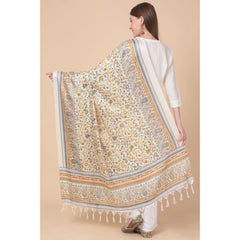 Mayawye Women's Art Silk Printed Dupatta (White, Length: 2.25 to 2.50 Mtr)