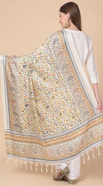 Mayawye Women's Art Silk Printed Dupatta (White, Length: 2.25 to 2.50 Mtr)