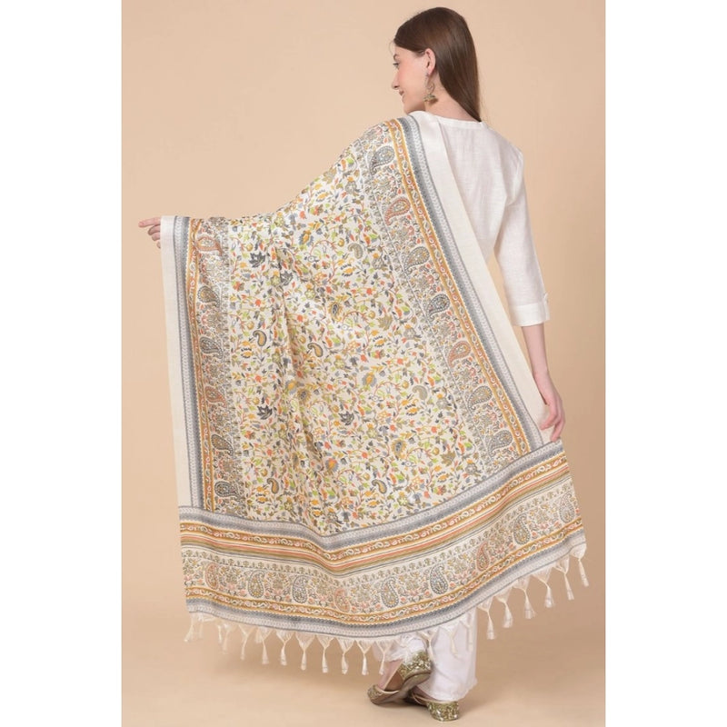 Mayawye Women's Art Silk Printed Dupatta (White, Length: 2.25 to 2.50 Mtr)
