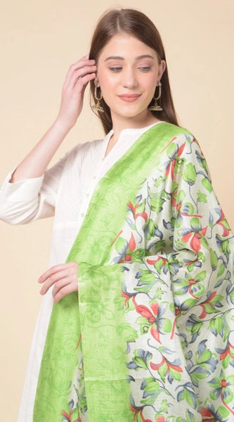 Mayawye Women's Art Silk Printed Dupatta (Light Green, Length: 2.25 to 2.50 Mtr)