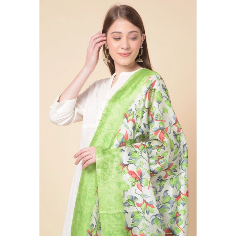 Mayawye Women's Art Silk Printed Dupatta (Light Green, Length: 2.25 to 2.50 Mtr)