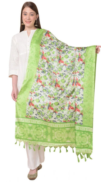 Mayawye Women's Art Silk Printed Dupatta (Light Green, Length: 2.25 to 2.50 Mtr)
