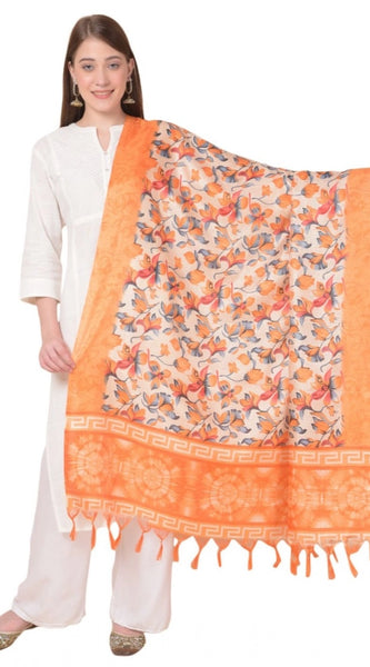 Mayawye Women's Art Silk Printed Dupatta (Orange, Length: 2.25 to 2.50 Mtr)