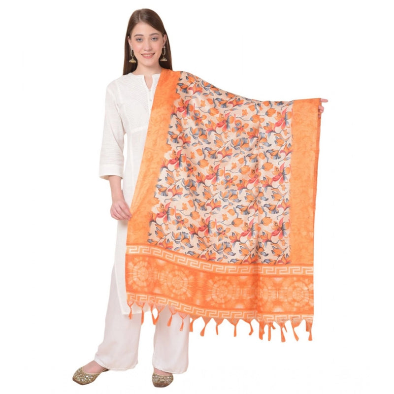 Mayawye Women's Art Silk Printed Dupatta (Orange, Length: 2.25 to 2.50 Mtr)