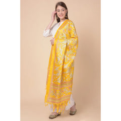 Mayawye Women's Art Silk Printed Dupatta (Yellow, Length: 2.25 to 2.50 Mtr)