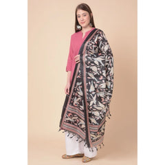 Mayawye Women's Art Silk Printed Dupatta (Black, Length: 2.25 to 2.50 Mtr)