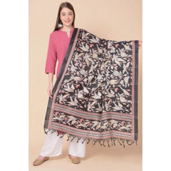 Mayawye Women's Art Silk Printed Dupatta (Black, Length: 2.25 to 2.50 Mtr)