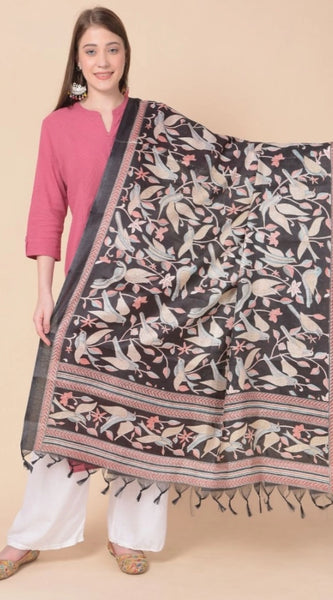 Mayawye Women's Art Silk Printed Dupatta (Black, Length: 2.25 to 2.50 Mtr)