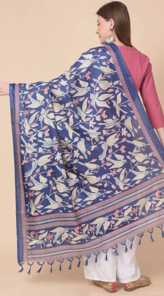 Mayawye Women's Art Silk Printed Dupatta (Blue, Length: 2.25 to 2.50 Mtr)