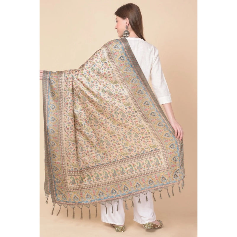 Mayawye Women's Art Silk Printed Dupatta (Light Brown, Length: 2.25 to 2.50 Mtr)