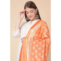 Mayawye Women's Art Silk Printed Dupatta (Orange, Length: 2.25 to 2.50 Mtr)
