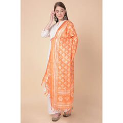 Mayawye Women's Art Silk Printed Dupatta (Orange, Length: 2.25 to 2.50 Mtr)
